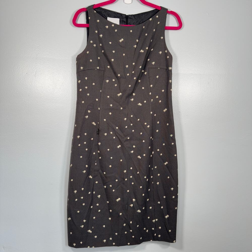 Akris Punto Wool Blend Sheath Dress Charcoal Gray Ivory Pattern Luxury Office 8